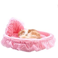 WYSBAOSHU Cute Princess Pet Bed Bow-TIE Lace Cat Dog Bed (S, Pink)