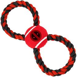 Dog Toy Rope Tennis Ball Deadpool Logo Red Black Red Black Gray Rope