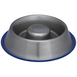 Indipets Heavy Duty Stainless Steel Slow Feed Dog Bowl - Large 45oz - Silicon Bottom Ring Prevents Sliding and Tipping