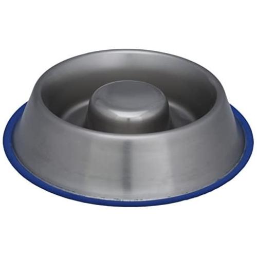 Indipets Heavy Duty Stainless Steel Slow Feed Dog Bowl - Large 45oz - Silicon Bottom Ring Prevents Sliding and Tipping