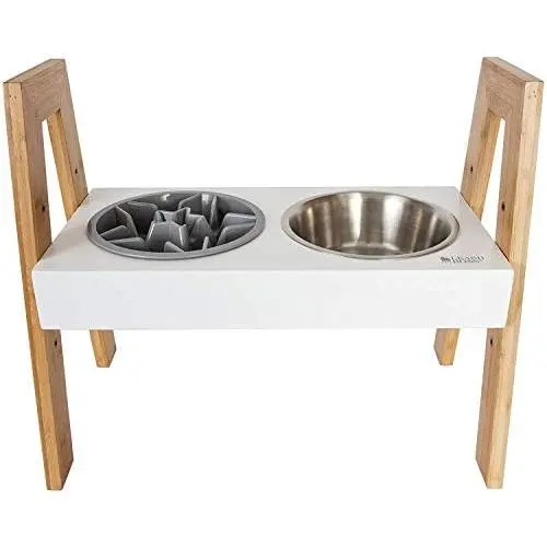 Leashboss Slow Feed Bowl and Skyrise Adjustable Elevated Dog Feeder - Modern Raised Dog Bowls Adjust to 3 Heights, 8'', 11'', 14'' and 2-Cup Slow Bowl for Raised Pet Feeders (Gray) Leashboss Slow Feed Bowl and Skyrise Adjustable Elevated Dog Feeder - Modern Raised Dog Bowls Adjust to 3 Heights, 8'', 11'', 14'' and 2-Cup Slow Bowl for Raised Pet Feeders (Gray)