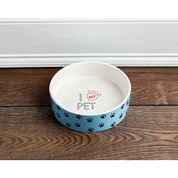 Park Life Designs Medium Pet Bowl, Pawz Pattern, 6-1/4 inch Heavyweight Ceramic Dish Stays Put, Microwave and Dishwasher Safe