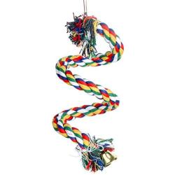 Spiral Parrot Cotton Rope with Bells, Bird Exercise Bungee Climbing Ropes Toy, Length 59inch(1.5M) Rainbow