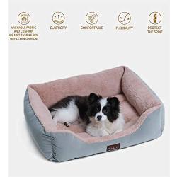 Orthopedic Pink Pet Beds for Small and Medium Dogs Calming Bed 25’’x21’’ Bolster Anxiety Dog Beds Padded Rim Bolster Pet Sleeping Sofa Bed with Warmer for Dogs and Cats