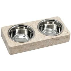 Creative Home Champagne Pet Double Dish Round Corners with 2.0 Qt. Stainless Steel Bowls