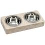 Creative Home Champagne Pet Double Dish Round Corners with 2.0 Qt. Stainless Steel Bowls