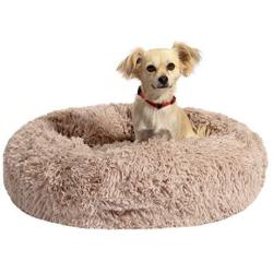 Houseables Comfort & Anti-Anxiety Dog Bed, Beds for Dogs, 30” x 30” x 5”, Beige, Round, Cuddler, Plush Donut Pillow, Cats, Puppy, Snuggle, Slumber Ball, Doggy Nest, Burrow, Washable, Self-Warming