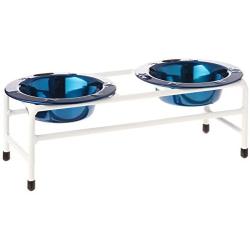 Platinum Pets White Modern Double Diner Cat/Puppy Stand with Two 1 Cup Rimmed Bowls, Blue