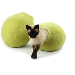 Kivikis Cat Bed, House, Cave, Nap Cocoon, Igloo, 100% Handmade from Sheep Wool (XL 17-26 pounds cat, Birch Green)