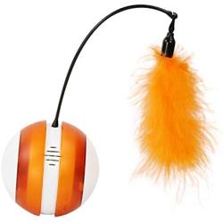 ocijf179 Cat Toy LED Light Electrical Feather Ball Pet Cats Kitten Teaser Stick Interactive Toy - Orange White
