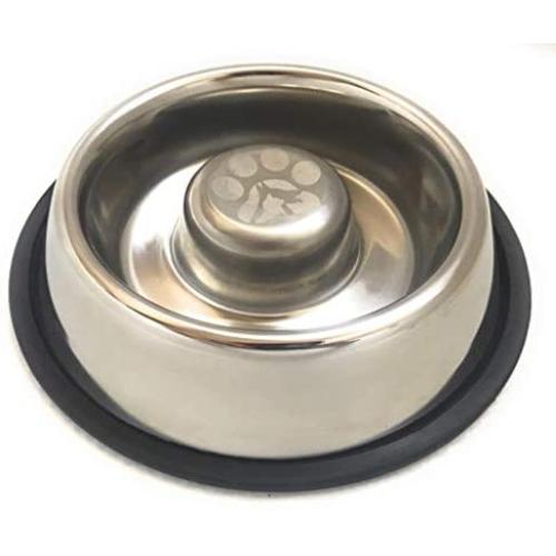 Kobys Paws Stainless Steel Slow Feed Interactive Dog Bowl with Non-Slip Bottom Prevents Bloat, Rapid Eating and Improves Digestive Health
