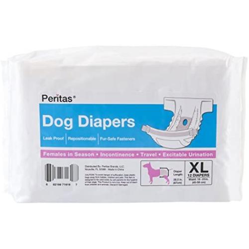 Peritas Disposable Dog Diapers | Female Dog Diapers |Puppy Diapers, Diapers for Dogs in Heat, or Dog Incontinence Diapers (12 Count, X-Large)