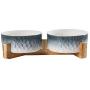 LIONWEI LIONWELI Ceramic Cat Dog Bowl Dish with Wood Stand No Spill Pet Food Water Feeder for Big Cats and Small/Medium Dogs