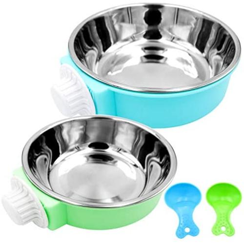 Bac-kitchen Crate Dog Bowl - Removable Stainless Steel Hanging Pet Cage Bowl Food & Water Feeder Coop Cup for Cat Puppy Bird Pets Guinea Pigs