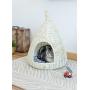 PawsMark Natural Willow Pet Sleeping Bed, Cave, Basket for Dog or Cats with Cushion, White (QI003681)