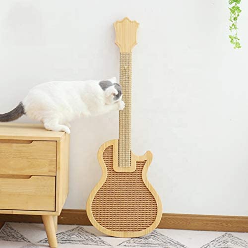 Cat Scratching Post: Guitar Scratch Pad and Room Decor Gifts with Suction Cup to Use on Floors and walls; Scratcher Lounge With Superior Natural Sisal for Large Adult Indoor House Cats & Kittens