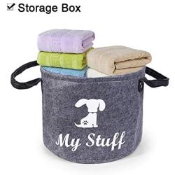 DOZCA Dog Toy Storage, Round Felt Dog Toy Bin Large for Puppy Gifts, Leashes and Food, Foldable Toy Storage for Dogs