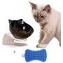 Cat Bowl with Raised Stand, 15°Tilted Anti-Slip Cat Food and Water Pet Feeding Bowls, Protect Pets Cervical Vertebra, Detachable Pet Bowl for Cats and Small Dogs with a Dish Washing Brush