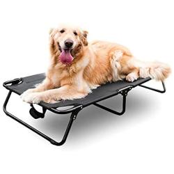 CROWNY Elevated Dog Bed Portable 42''/35'' Raised Dog Bed for Large Dogs, Outdoor Pet Bed with Durable Frame, Breathable Mesh, Foldable