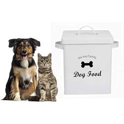 Morezi Dog Cat Treat and Food Storage Tin with Lid and Scoop Included - White Powder-Coated Carbon Steel - Rubber Seal Lids Safety - Storage Canister Tins