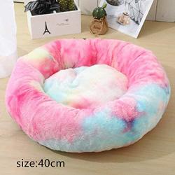 CHZHENG Colorful Rainbow Cat Bed, Round Long Plush Dog Bed Soft Winter Warm Soft Puppy Deep Sleeping Cushio