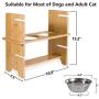 Qucey Pet Raised Bowls for Dogs and Cats, Bamboo Elevated Dog Feeder Stand 3 Heights Adjustable with 2 Stainless Steel Food Bowl