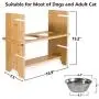 Qucey Pet Raised Bowls for Dogs and Cats, Bamboo Elevated Dog Feeder Stand 3 Heights Adjustable with 2 Stainless Steel Food Bowl