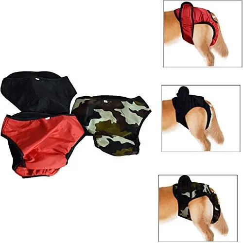 GLE2016 Dog Diapers 3 Pack Washable Female Dog Diapers Wraps, Pet Female Dog Physiological Pants Diaper Underwear Washable Sanitary Panties Reusable Waterproof (XS, Multi-Color)