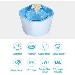 THMY Pet Water Fountain,1.6L Silent Automatic Cat & Dog Water Dispenser with 3-Layer Pet Drinker,Blue