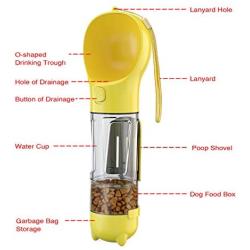 Water Bottle for Dog, Dog Travel Water Bottle, Drinking Feeder with Potty Waste Bags Shovel and Food Space Bpa-Free 3 in 1 Multifunction