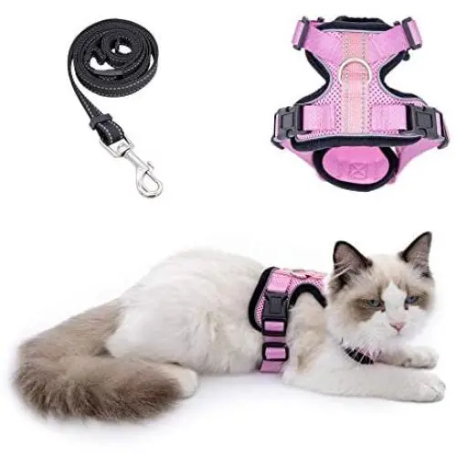 Cat Harness and Leash for Walking, Outdoor Escape Proof Pet Vest for Cats, Small Dogs and Rabbit, Comfortable Breathable Soft Mesh with Bright Reflective Straps, Easy Adjustable Neck and Chest Size Cat Harness and Leash for Walking, Outdoor Escape Proof Pet Vest for Cats, Small Dogs and Rabbit, Comfortable Breathable Soft Mesh with Bright Reflective Straps, Easy Adjustable Neck and Chest Size