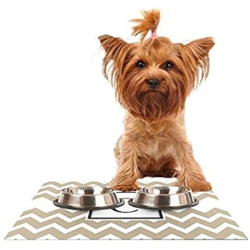 KESS InHouse Kess Original Monogram Chevron Tan Letter C Feeding Mat for Pet Bowl, 18 by 13-Inch
