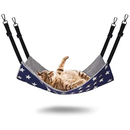 RayCC Ajustable Cat Hammock Cat Bed Sleeping Hammock Hanging Cage Chair Hammock for Cat Small Dogs （Grey and Blue Star）