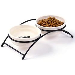 JanYoo Ceramic Cat Bowls Food Feeding Stand Elevated Dog Bowl Outdoor Non-Skid