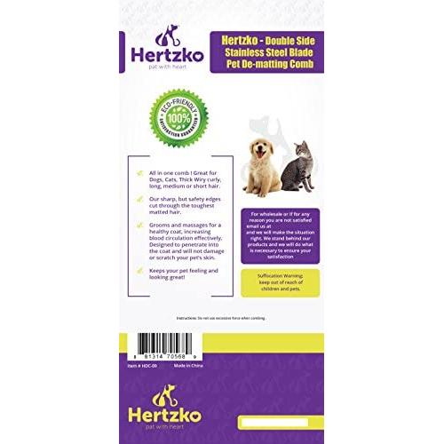 Pet Dematting Tool By Hertzko - for Dogs and Cats - Removes Loose Undercoat, Mats and Tangled Hair- Great Grooming Comb Tool for Brushing, Dematting and Deshedding.