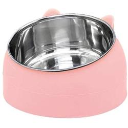 Stainless Steel Dog Cat Bowl, Aiboria Round Ergonomic Slanted Non-Slip Pet Bowl for Dog Puppy Cat and Kitten, Tilted Angle Food Water Bowl Pet Feeder, Easy to Clean, Pink (Small/6.8 Ounces)