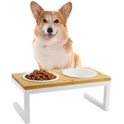 WANTRYAPET Premium Elevated Pet Feeder for Dog Cat, Bamboo Rasied Pet Bowls Include 2 Ceramic Bowls with Stong Stainless Steel Frame