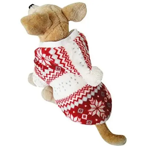 Mogoko Dog Cat Christmas Fleece Jacket with Hood, Puppy Pet Warm Sweater Coat for Winter Cold Weather