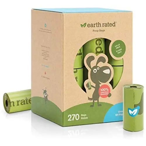 Earth Rated Dog Poop Bags, 270 Extra Thick and Strong Poop Bags for Dogs, Guaranteed Leak-Proof, Unscented, 18 Rolls, 15 Doggy Bags Per Roll, Each Dog Poop Bag Measures 9 x 13 Inches, multicolor (UNSCENTBIO270)