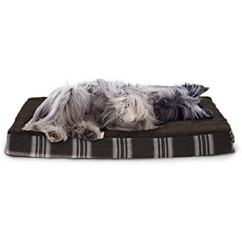 FurHaven Pet Dog Bed - Deluxe Orthopedic Faux Sheepskin and Plaid Pet Bed for Dogs and Cats, Java Brown, Medium