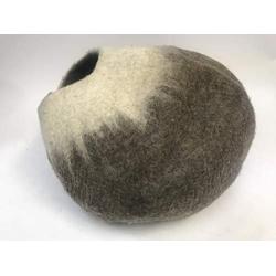 HIMAL 100% Natural Handmade Merion Wool Cat Cave, Bed from Nepal - Grey and White