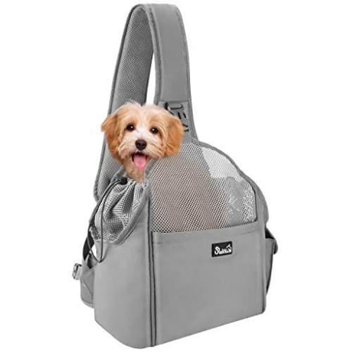 SlowTon Pet Dog Sling Carrier, Comfortable Firm Bottom Sling for Small Dogs Cats Hand Free Breathable Papoose Travel Bag Tote Adjustable Padded Shoulder Strap Storage Pockets Safety Belt Washable