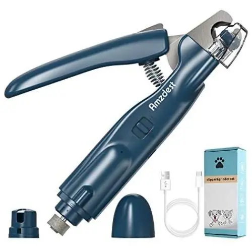 Amzdest 2020 Newest Dog Nail Clippers and Grinder with LED Light, Electric Rechargable Pet Nail Kit with Nail Storage Box, Low Noise Dog Nail Grinder, Professional Grooming Tool for Dogs & Cats