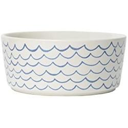 Waggo Sketched Wave Ceramic Dog Bowl Blue/White Durable Dog Food and Water Pet Dish