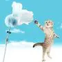 ocijf179 Cat Teaser Pet Cat Kitten Teaser Beads Bell Plush Ball Feather Playing Stick Wand Chew Toy - Grey
