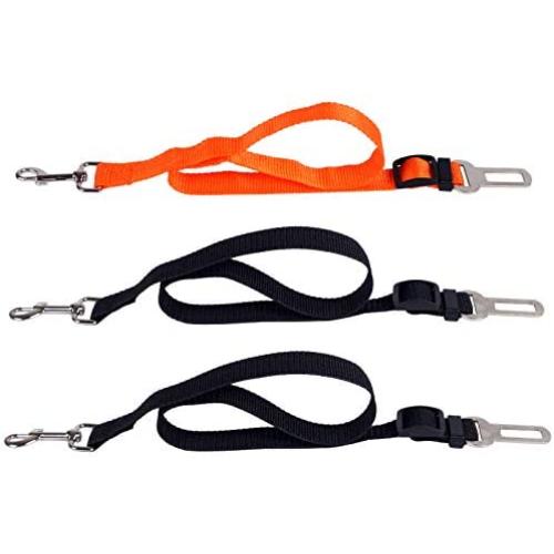 3 Pack Pet Dog Cat Seat Belt- Adjustable Nlyon Dog Car Harnesses, Metal Buckle Vehicle Seatbelt for Small Medium Large Dogs Elastic Safety Belt, Black,Orange