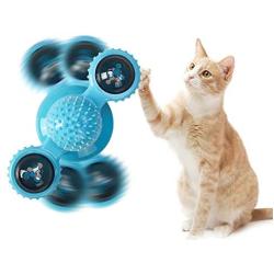 Windmill Cat Toys Cat Spinner Toy Turntable Teasing Interactive Kitten Toys for Indoor Cats with Suction Cup Cat Toy with Catnip/LED Ball/Bells