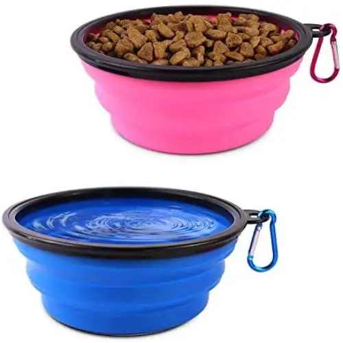 HaoDeng Collapsible Dog Bowl, 2 Pack (Pink+Blue) Collapsible Dog Water Bowls for Cats Dogs, Portable Pet Feeding Watering Dish for Walking Parking Traveling with 2 Metal Carabiners HaoDeng Collapsible Dog Bowl, 2 Pack (Pink+Blue) Collapsible Dog Water Bowls for Cats Dogs, Portable Pet Feeding Watering Dish for Walking Parking Traveling with 2 Metal Carabiners