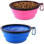 HaoDeng Collapsible Dog Bowl, 2 Pack (Pink+Blue) Collapsible Dog Water Bowls for Cats Dogs, Portable Pet Feeding Watering Dish for Walking Parking Traveling with 2 Metal Carabiners