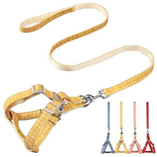 Plaid Dog Leash and Harness Matching Sets for Small Medium Dog Heavy Duty Nylon with Cotton Design Adjustable Dog Harness Durable Rope Leash